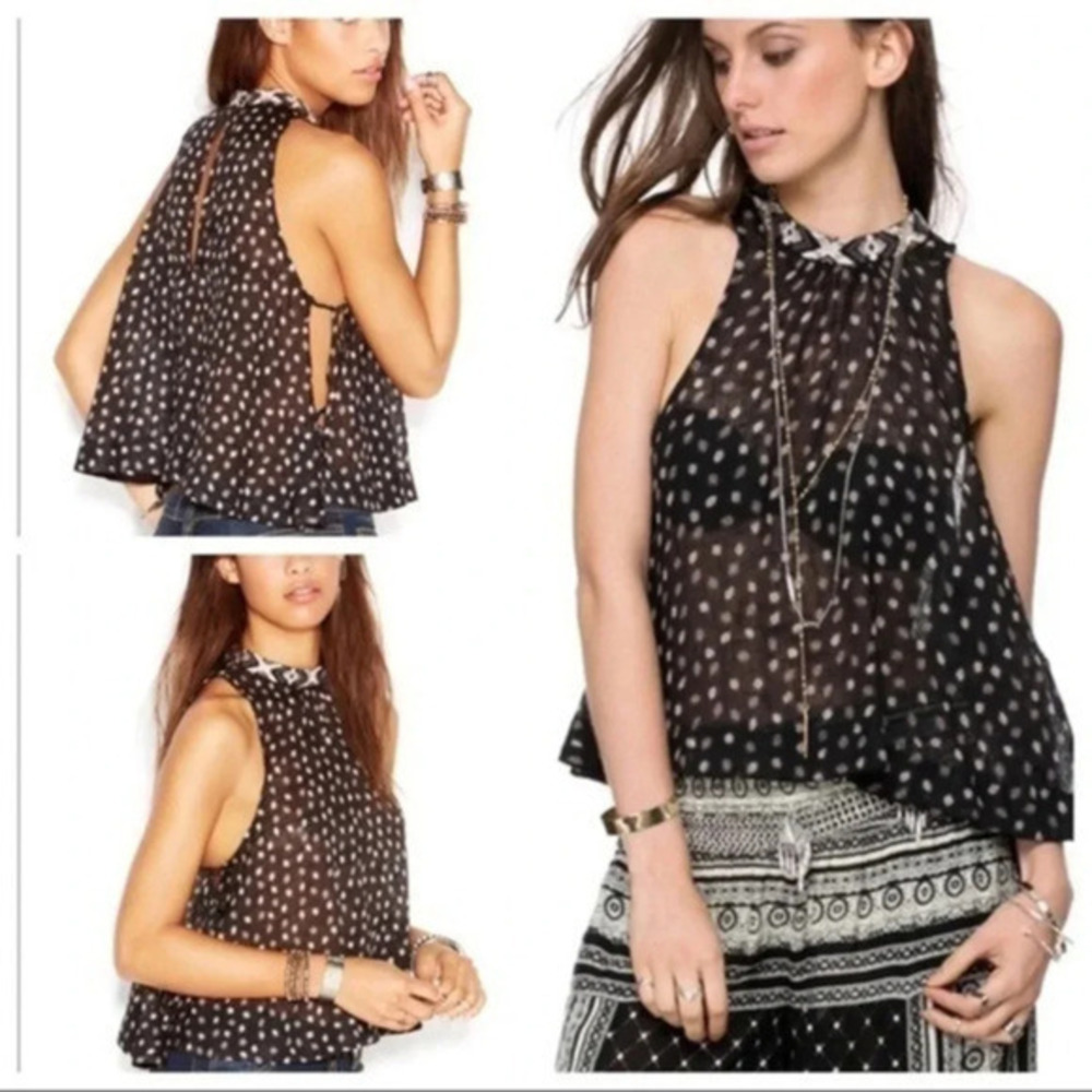 Free people retro boho High Neck Open Side Tank Top size XS